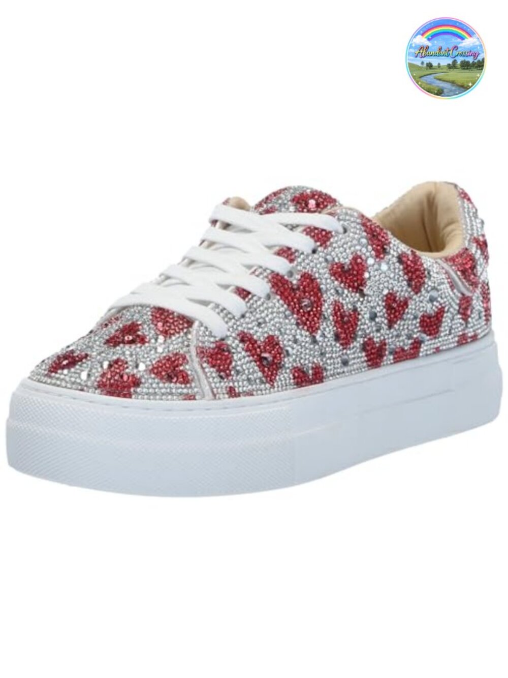 Rhinestone Embellished Platform Fashion Sneakers Lace-Up Low Top